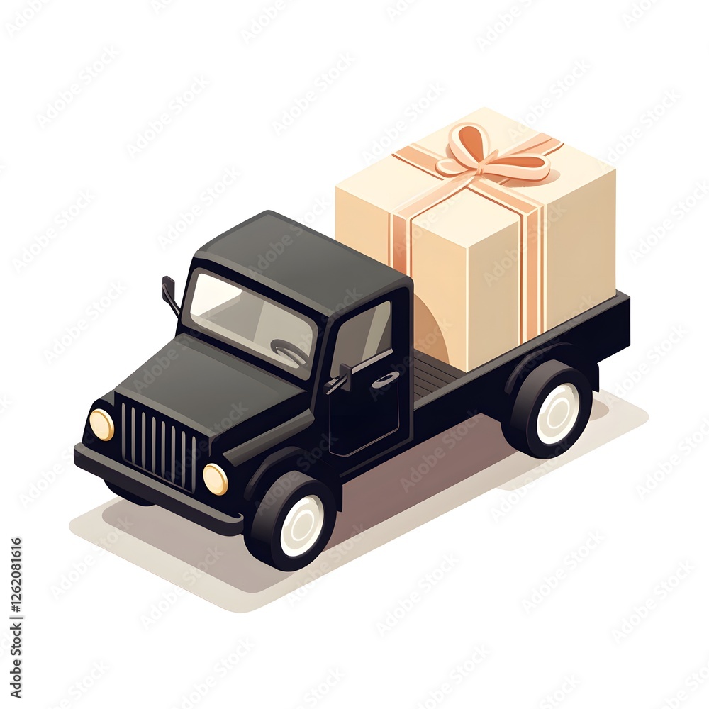Isometric truck carrying a gift box Isometric truck carrying a gift box