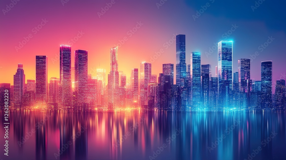 Futuristic cityscape with glowing skyscrapers and a vibrant skyline Futuristic cityscape with glowing skyscrapers and a vibrant skyline