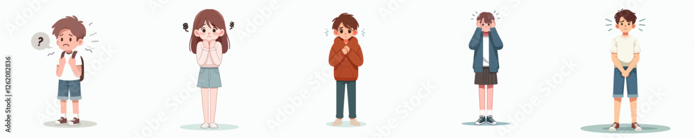 vector a teenager standing is feeling scared and anxious with a simple and minimalist flat design style, plain white background vector a teenager standing is feeling scared and anxious with a simple and minimalist flat design style, plain white background