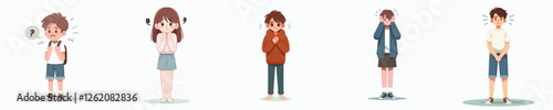 vector a teenager standing is feeling scared and anxious with a simple and minimalist flat design style, plain white background