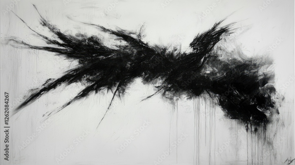 Obraz premium Abstract Black and White Artwork with Dynamic Brush Strokes