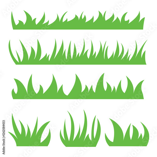 Green grass set in flat style design. Natural material collection.