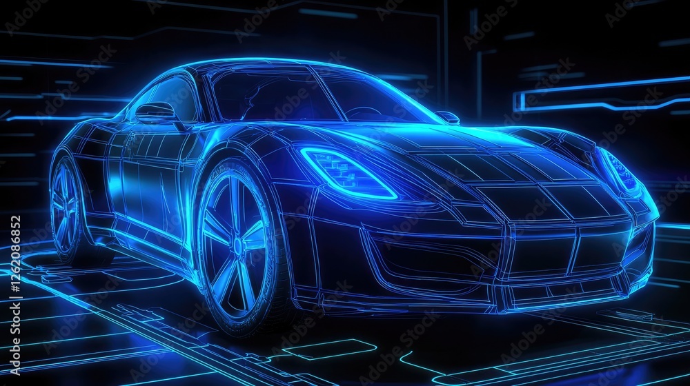 Futuristic car showcase digital realm 3d render high-tech environment front view innovative design Futuristic car showcase digital realm 3d render high-tech environment front view innovative design