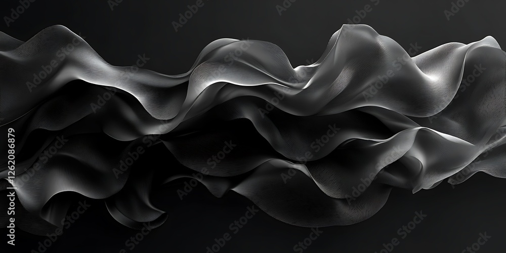 Fototapeta premium Dark fabric waves, flowing motion, abstract background, design element