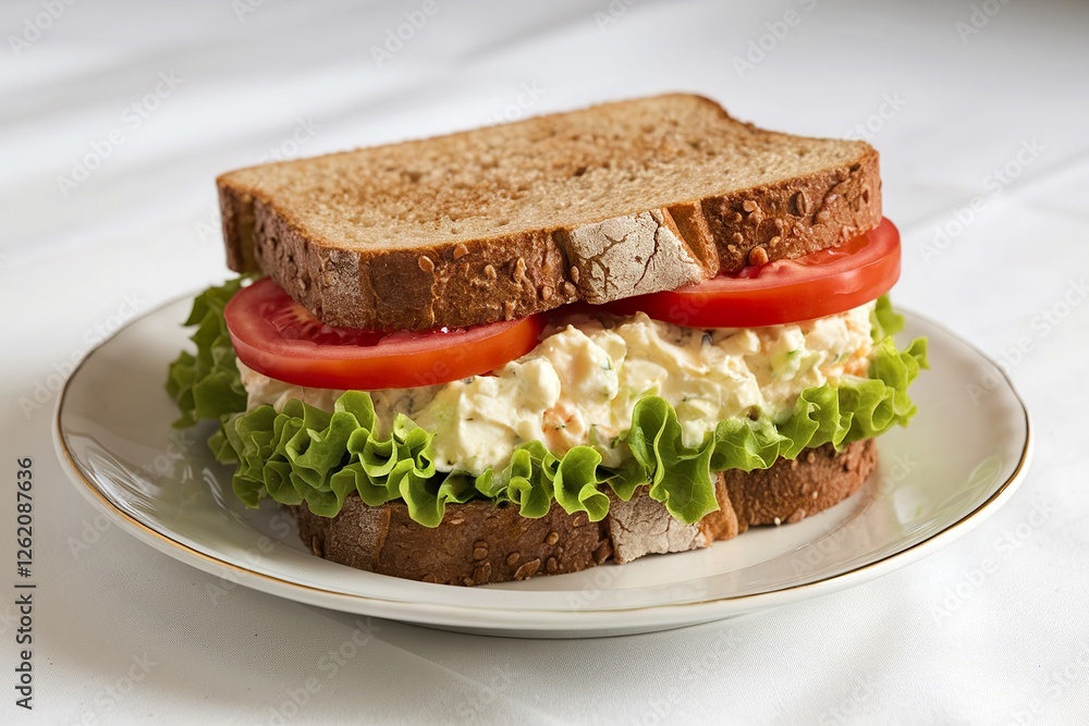 A photo of a sandwich on a white plate A photo of a sandwich on a white plate