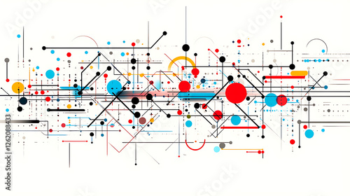 Colorful Abstract Network of Lines and Circles with Geometric Design on a White Background photo