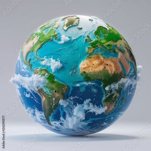 3D Render of Earth with Realistic Topography and Clouds