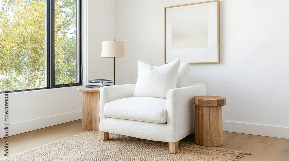 Obraz premium serene home office featuring comfortable armchair and natural light