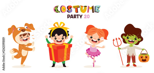 Cartoon Children Wearing Various Costumes