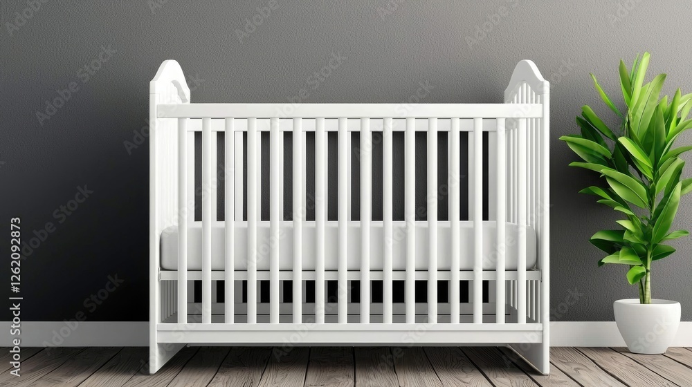 Cozy crib setup for infants modern nursery interior design home environment wide-angle view parenting concept Cozy crib setup for infants modern nursery interior design home environment wide-angle view parenting concept