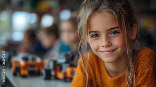 Wallpaper Mural Modern classroom where children are learning coding and robotics with their teacher smiling proudly at their progress and teamwork Torontodigital.ca