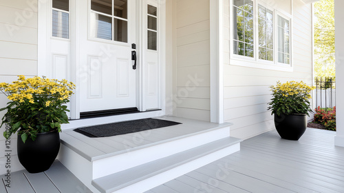 Fotografie Welcoming front porch with flowers, steps, and cozy entrance