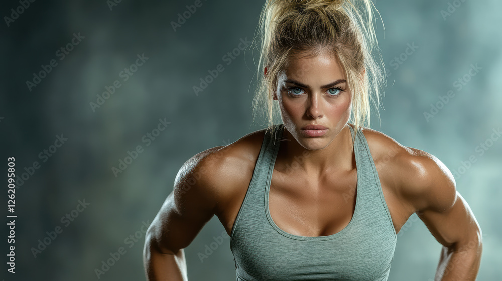 Fototapeta premium Powerful woman in strong pose, showcasing athleticism and determination