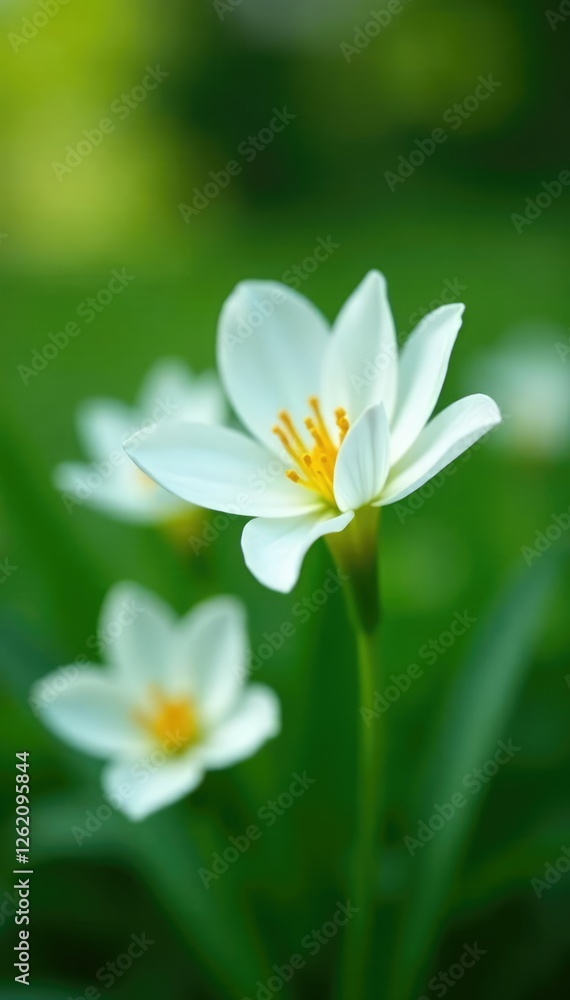 Delicate white blooms unfurl in the garden's lush greenery, serene, white flowers Delicate white blooms unfurl in the garden's lush greenery, serene, white flowers