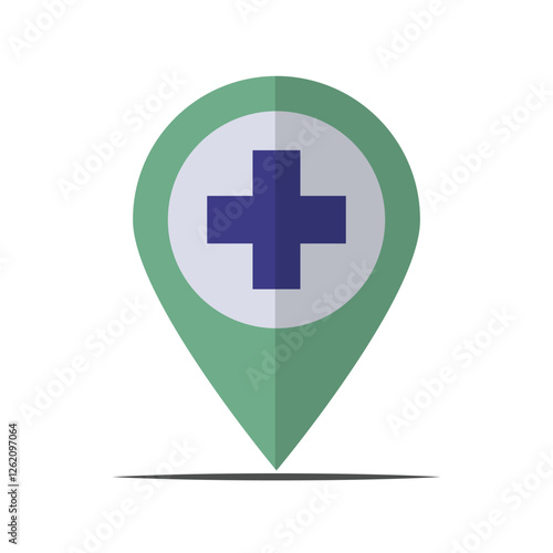 Healthcare Location Pin Icon With Medical Cross Symbol stock illustration. Vector Stock