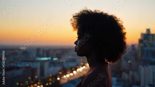 Sunset City View with Profile Portrait