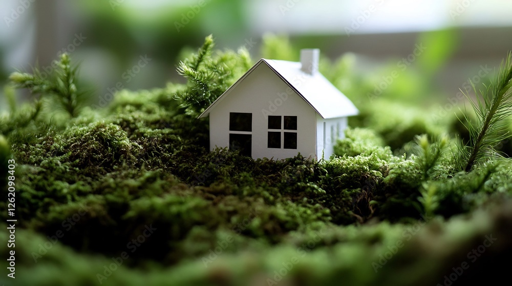 Miniature Paper House Nestled in Lush Greenery Miniature Paper House Nestled in Lush Greenery