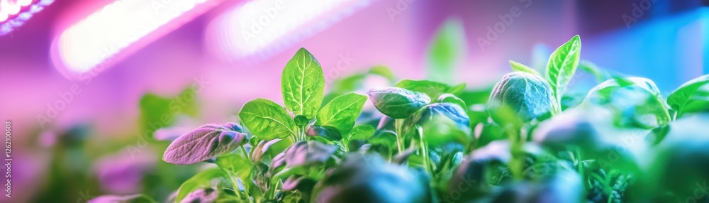 Young plants thriving under LED grow lights. Young plants thriving under LED grow lights.