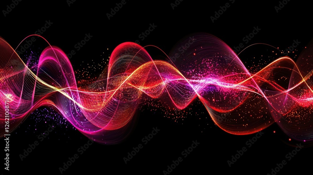 Fototapeta premium Vibrant Light Waves in Abstract Colorful Display on Black Background