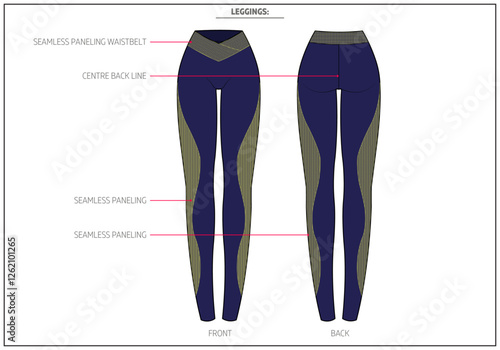 Women Active Sports Leggings Fashion Design Technical Tech Pack. 