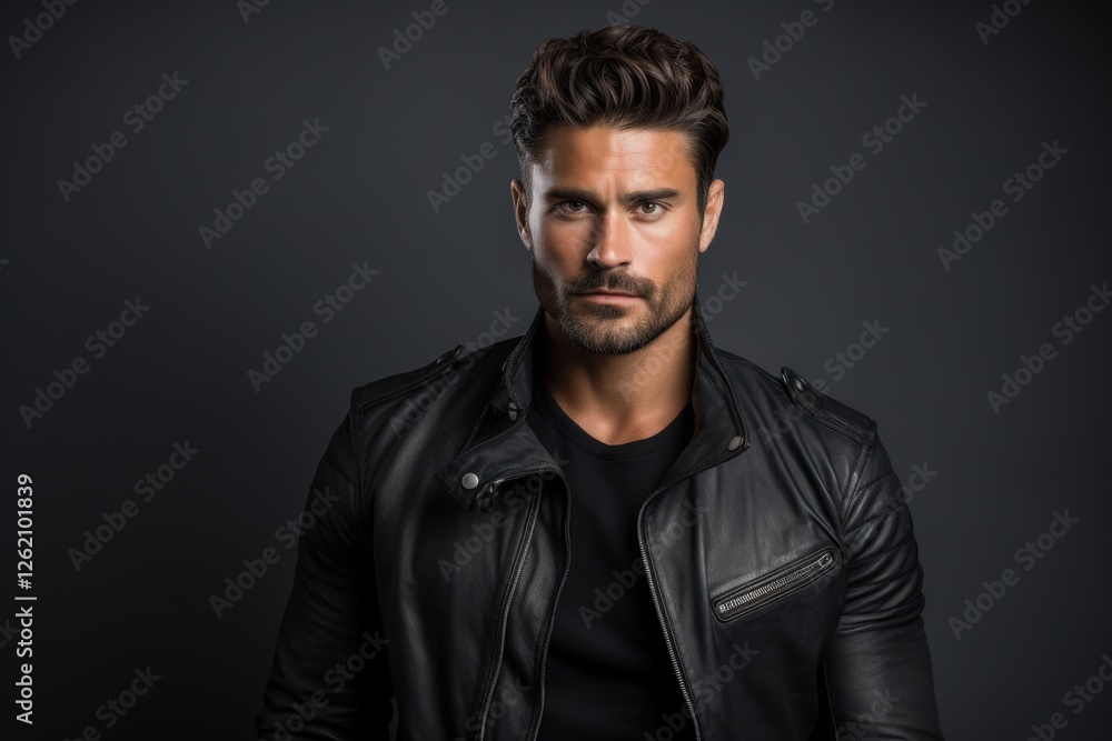 A man in a black leather jacket A man in a black leather jacket