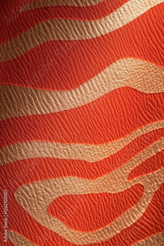 Design on fabric with red, orange, and yellow hues.