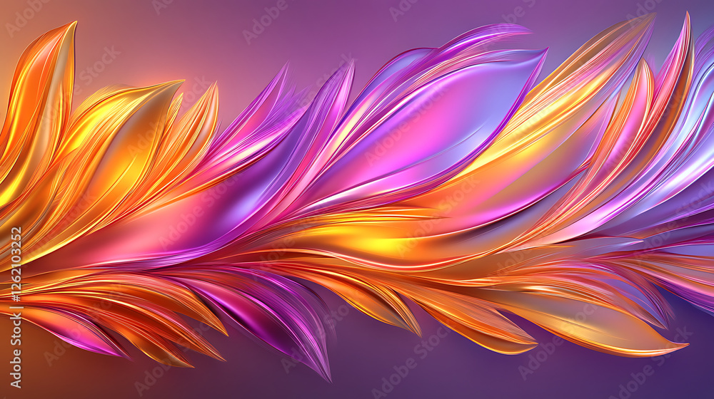 Obraz premium Elegant Abstract Floral Design with Wavy Petals in Pink Purple and Gold Palette Artistic Flair