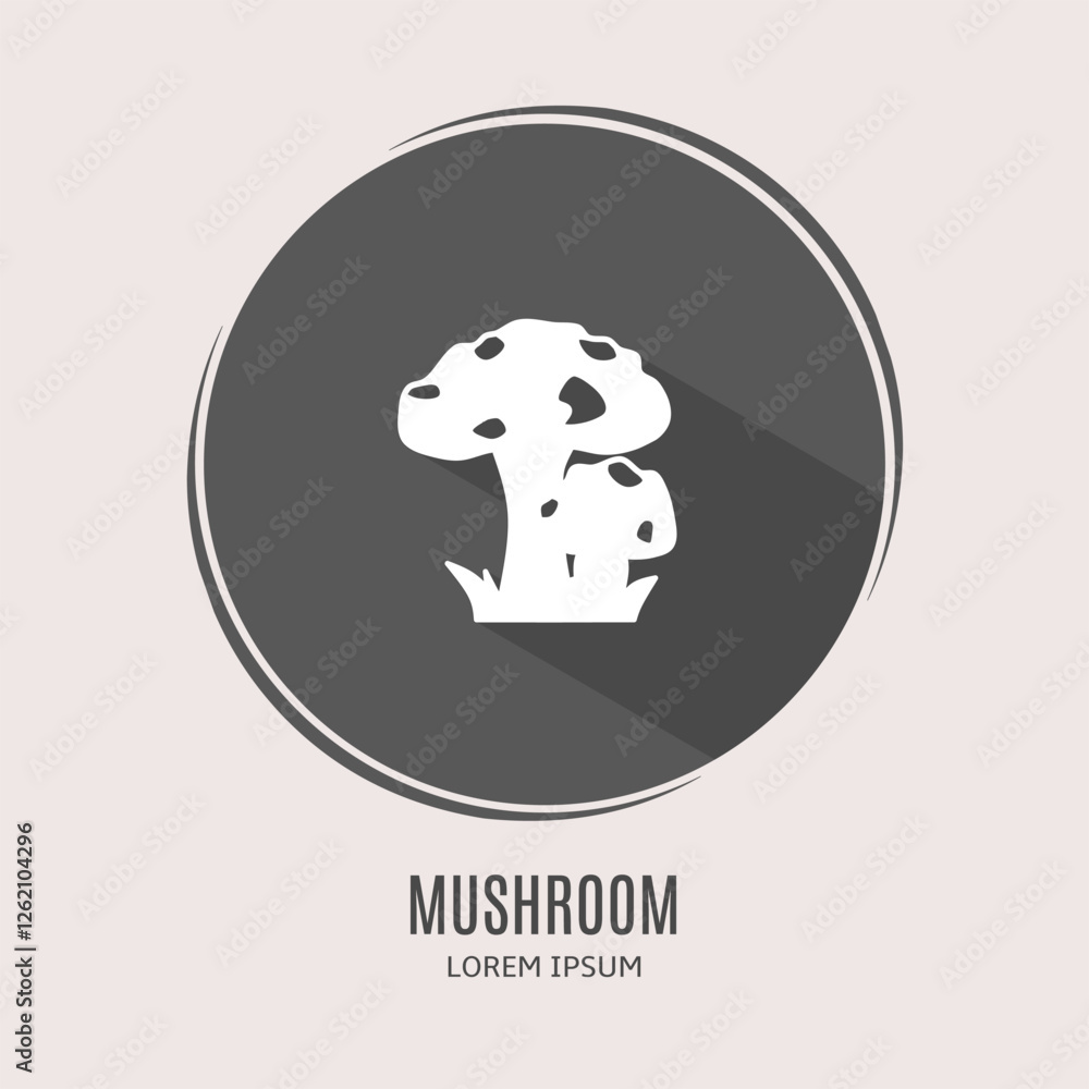 Symbol mushroom logo. Illustration of mushrom in flat. Stock vector. Symbol mushroom logo. Illustration of mushrom in flat. Stock vector.