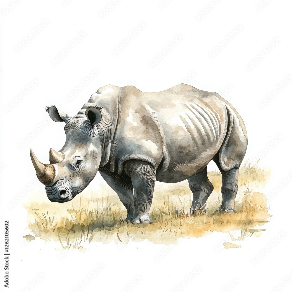 Obraz premium Watercolor rhino standing proudly in field