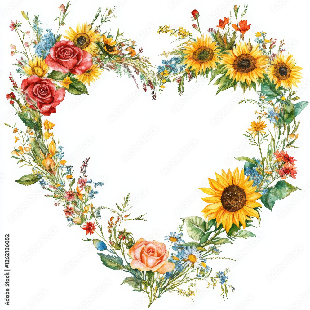 Floral heart illustration expressing romance and warmth Floral heart illustration expressing romance and warmth