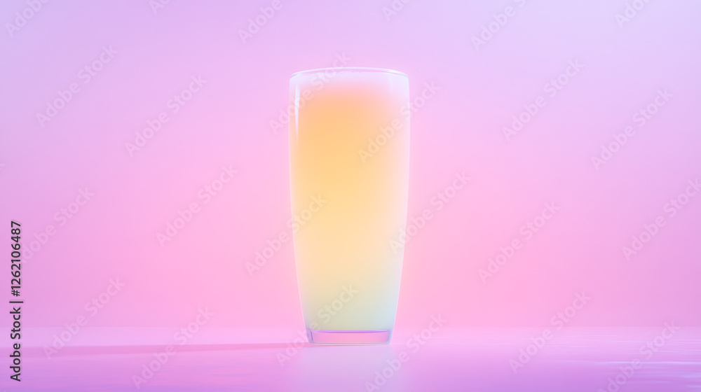 Elegant Glass of Creamy Gradient Beverage on Pink and Purple Lit Stage Surface Smooth Gradient Elegant Glass of Creamy Gradient Beverage on Pink and Purple Lit Stage Surface Smooth Gradient