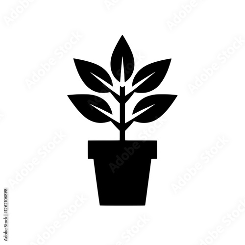 Plant in Pot Icon: Simple and elegant black plant icon in a pot, symbolizing growth, nature, and new beginnings. Perfect for websites, apps, and presentations. 