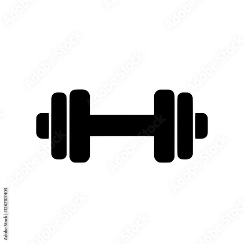 Dumbbell Icon: A simple yet powerful illustration of a dumbbell, perfect for fitness, strength training, and gym-related projects.  The minimalist design makes it versatile and easily adaptable. 