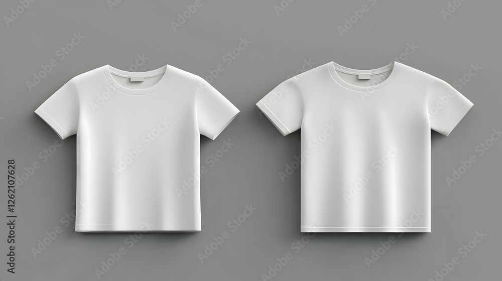 Two white t-shirts, mockup, gray background, apparel design Two white t-shirts, mockup, gray background, apparel design