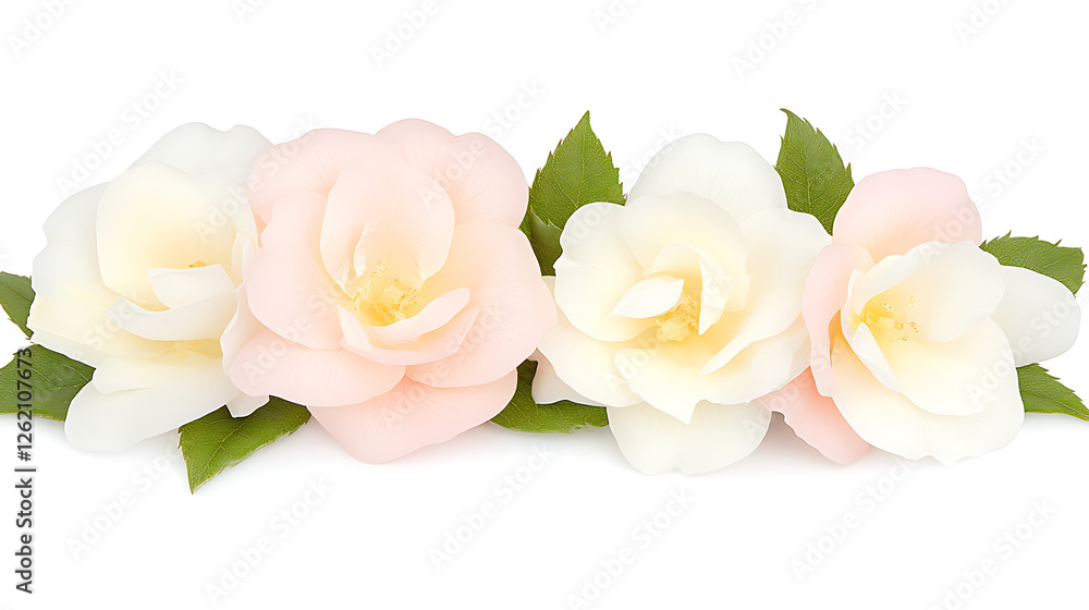 Fototapeta premium Elegant Pastel Camellias Displayed on a Seamless White Background in Floral Arrangement Style