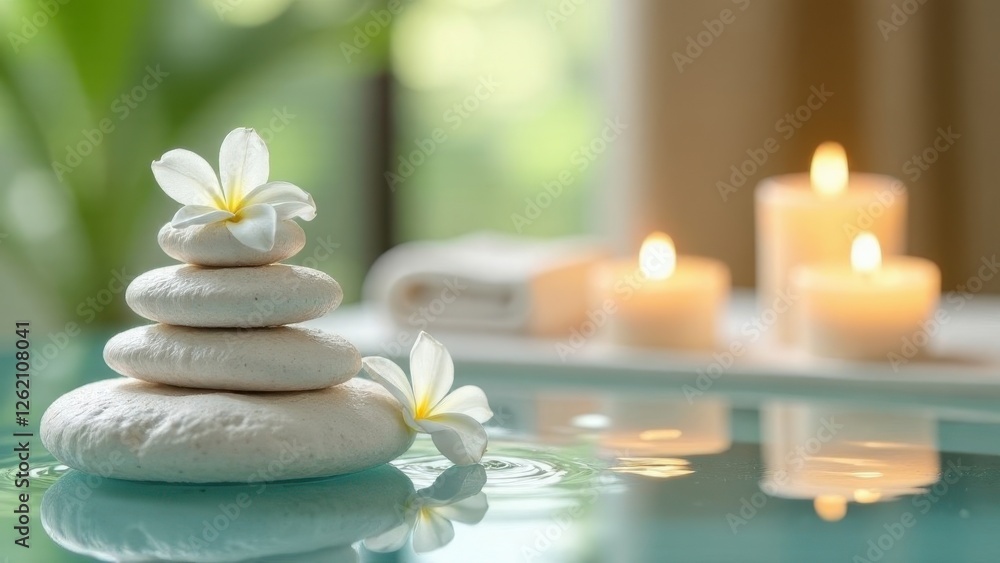 Spa accessories installed in a day spa hotel, health and beauty center. Spa products - towels, candles, stone massage stones, aromatic oils placed in a luxury spa, villa in Bali Spa accessories installed in a day spa hotel, health and beauty center. Spa products - towels, candles, stone massage stones, aromatic oils placed in a luxury spa, villa in Bali