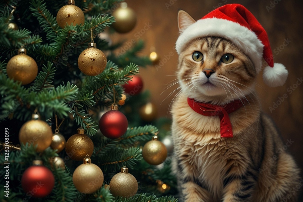 Obraz premium Lightning_XL_Playful_cat_enjoying_the_festive_spiri