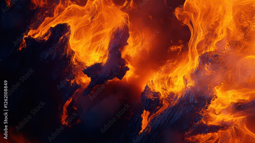 The hypnotic motion of fire captured in a close-up campfire scene, with deep orange and yellow flames consuming logs The hypnotic motion of fire captured in a close-up campfire scene, with deep orange and yellow flames consuming logs