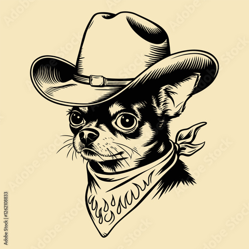 Cowboy Chihuahua Dog Vintage Illustration