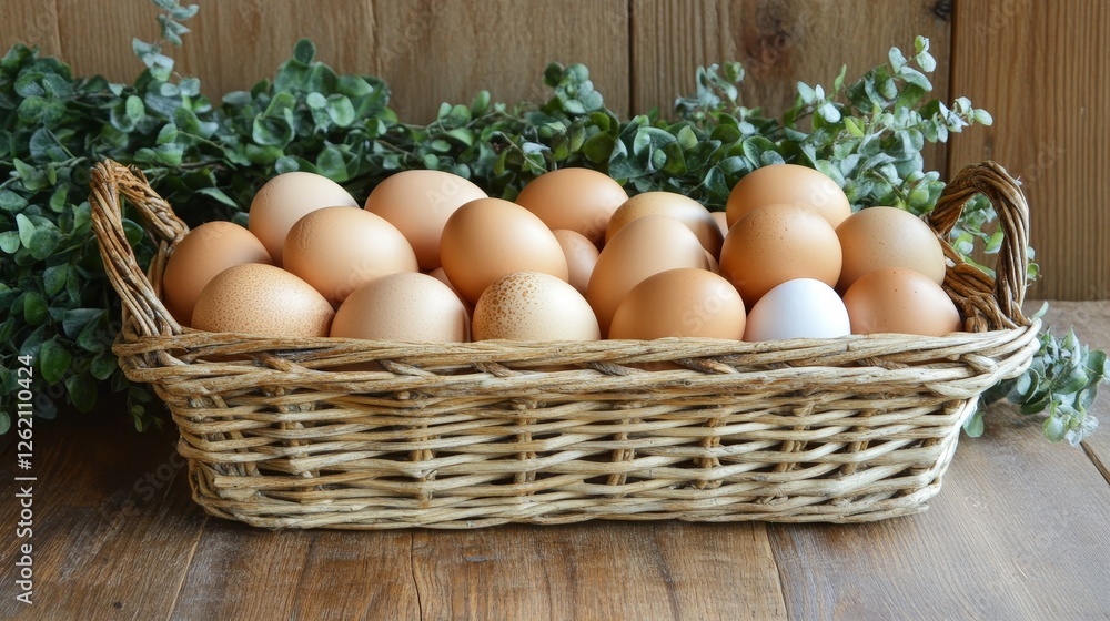 Fresh Eggs in a Rustic Basket - A Nutritious Breakfast Fresh Eggs in a Rustic Basket - A Nutritious Breakfast