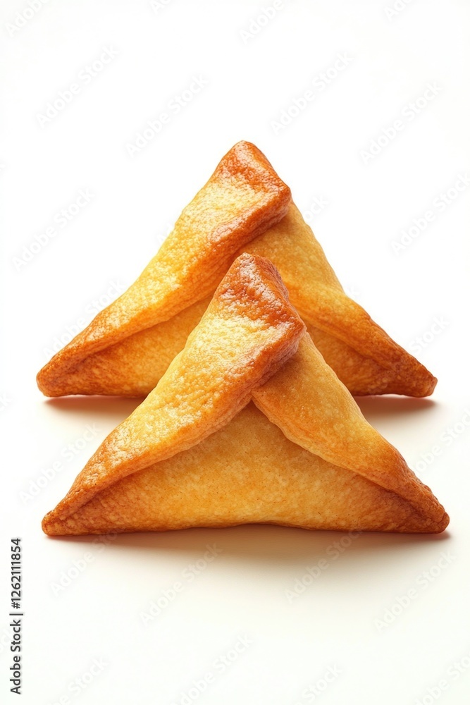 A delightful stack of three golden brown triangle pancakes, baked to perfection and ready for a snack or dessert. A delightful stack of three golden brown triangle pancakes, baked to perfection and ready for a snack or dessert.