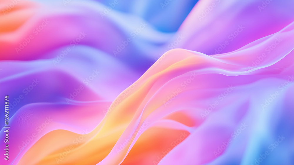 Obraz premium A mesmerizing abstract background of blurred magenta, blue, and orange hues shifts slowly in a soft gradient cycle. The colors blend and flow seamlessly, creating a calming and dyn