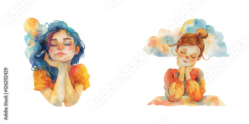 woman dreaming watercolor vector illustration