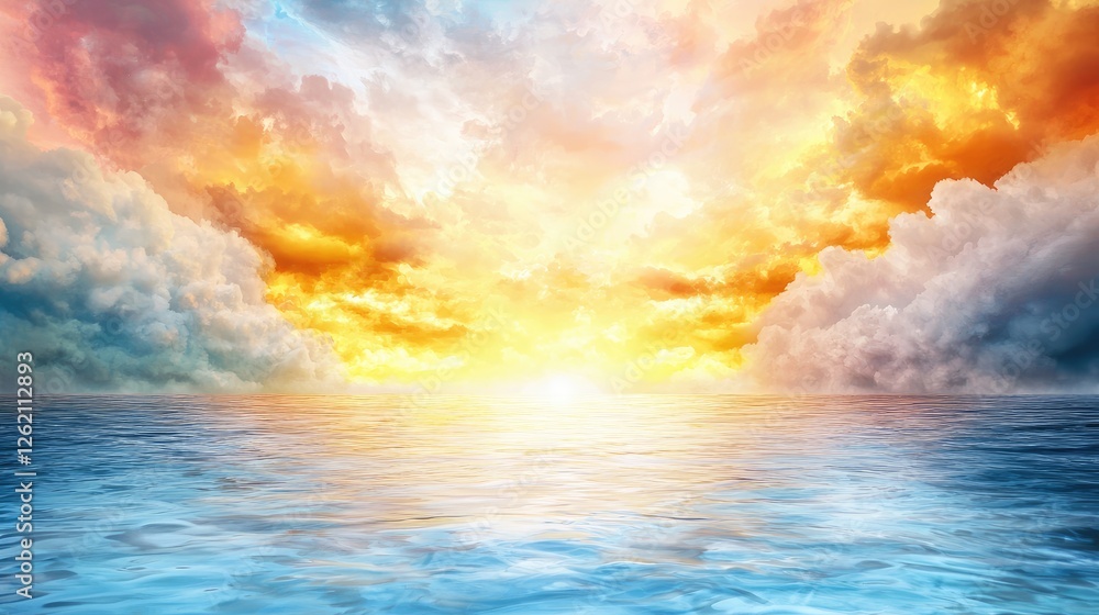 Obraz premium Vibrant sunset over calm ocean; hope, serenity