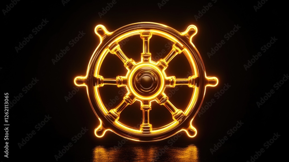 Fototapeta premium An illuminated steering wheel, possibly from a vehicle's dashboard, symbolizing driving or transportation and the technology behind it.