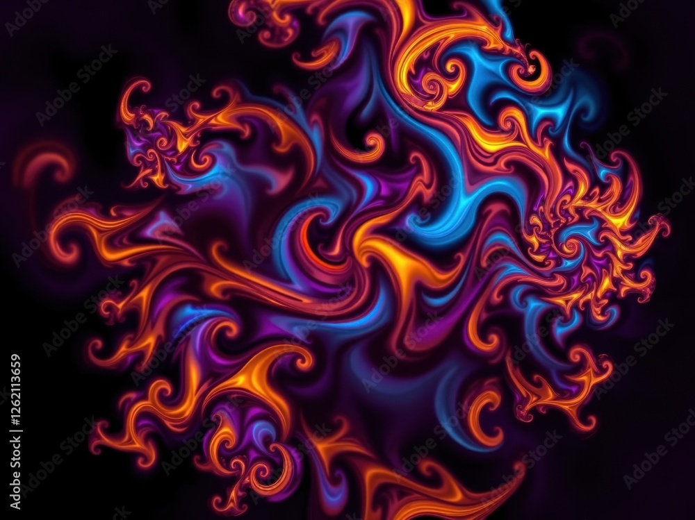 Abstract Swirling Fluid Art in Orange Blue and Purple Abstract Swirling Fluid Art in Orange Blue and Purple