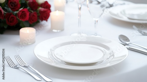 Wallpaper Mural An intimate dining setup for two, complete with flickering candles, vibrant red roses, and shimmering silverware, creating a romantic atmosphere, Torontodigital.ca