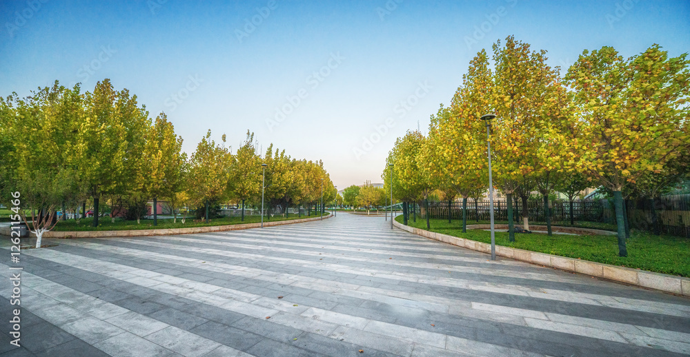 Fototapeta premium City at Twilight with Modern Architectural Design and Trees