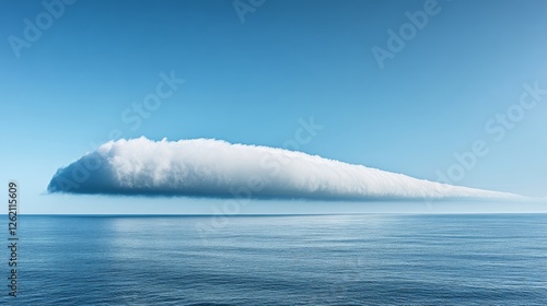 A rare roll cloud stretching above a calm ocean, its cylindrical shape striking against the water, photo