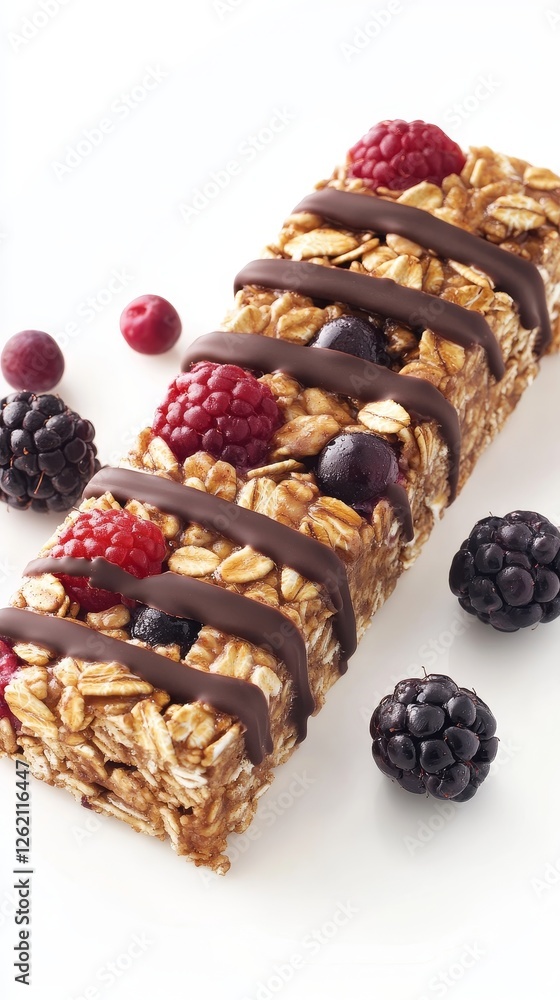 Fototapeta premium Chocolate Covered Granola Bar with Berries - A Healthy and Delicious Snack